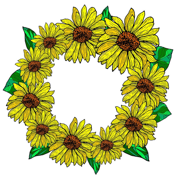 Flower decorative frame with sunflowers - Vector, Image
