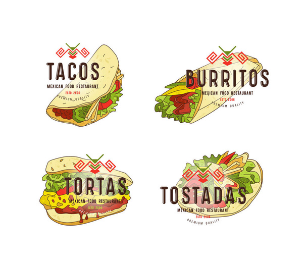Sada štítků a logo design pro mexické restaurace - Vektor, obrázek