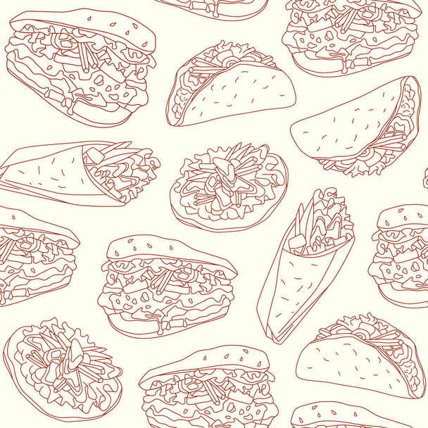 Seamless pattern with graphic image of  traditional mexican food - Vector, afbeelding