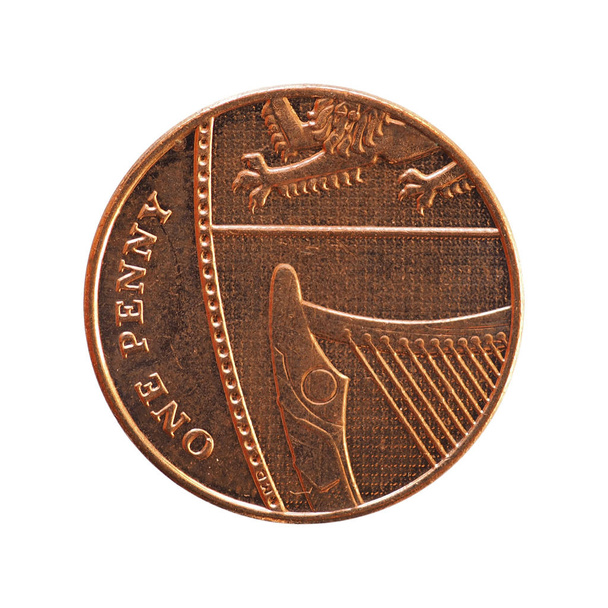 1 moneda de un centavo, Reino Unido aislado sobre blanco
 - Foto, imagen
