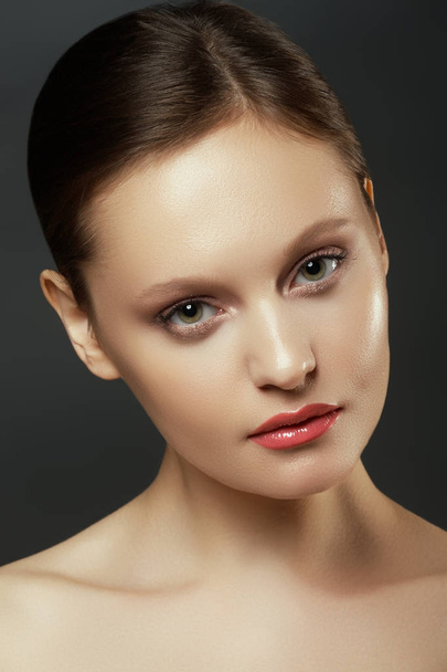 Woman beauty face portrait isolated on black with healthy skin. Beauty woman face portrait. Beautiful spa model girl with perfect fresh clean skin. Youth and skin care Concept - 写真・画像