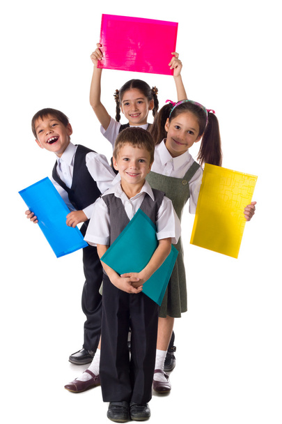 Smiling kids standing with folders - Foto, afbeelding
