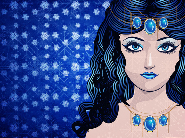 Blue haired meisje met sneeuwvlokken - Foto, afbeelding