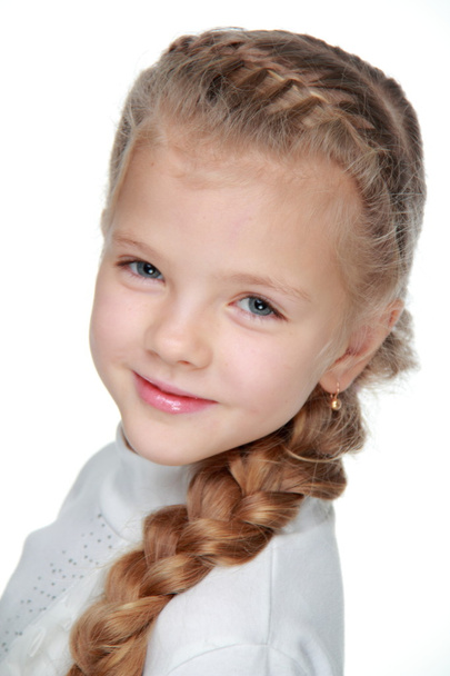 Portrait of a beautiful girl with a pigtail - Zdjęcie, obraz