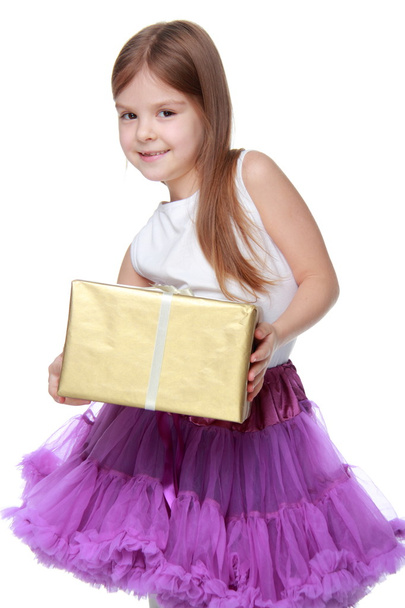Adorable girl with present box - 写真・画像