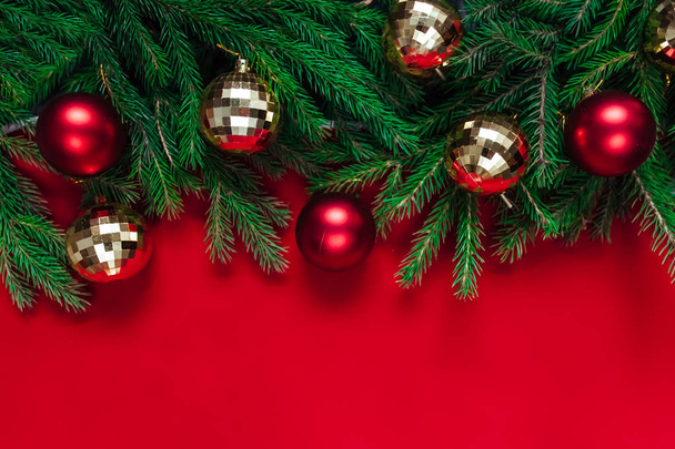 Christmas background. Balls of gold and red. Toys. - Photo, Image
