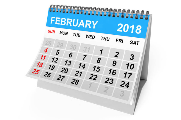 Calendar February 2018. 3d Rendering - Photo, Image