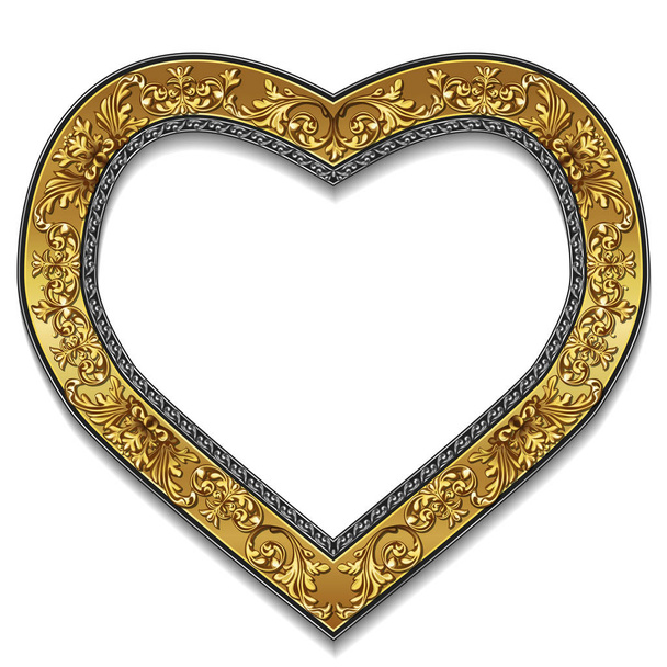frame in the shape of heart gold color with shadow - Vektor, kép