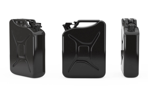schwarzer Metallkanister mit Freiraum für dein Design. 3D-Darstellung - Foto, Bild
