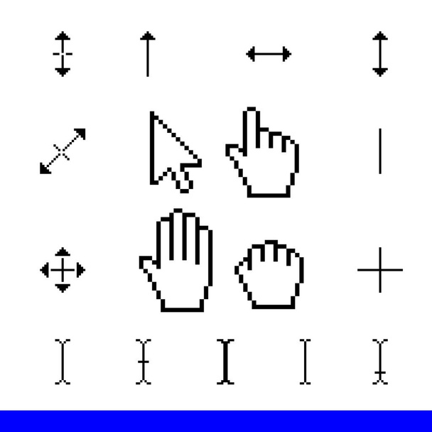 17 κλασικό pixel corsor σύνολο εικονιδίων. Σύρετε το βέλος, χέρι, χέρι, να palm και υποστήριξη δρομείς εικονίδια διανυσματικά εικονογράφηση - Διάνυσμα, εικόνα