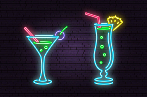 Set of cocktail neon emblem.Vector illustration. - Вектор, зображення