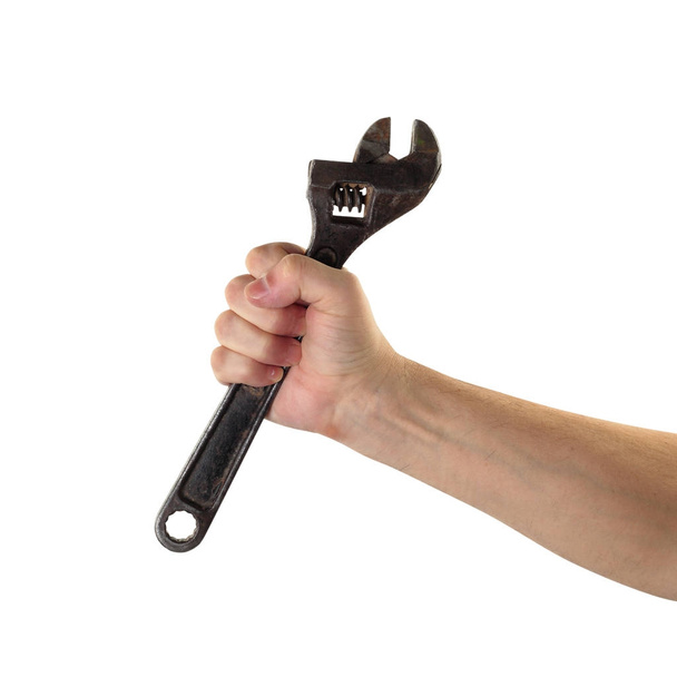Objects tool hands action - Hand Adjustable spanner worker. Isol - Photo, Image