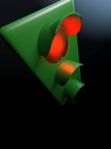 ein perspektivischer Blick auf eine Ampel, an der die rote Ampel eingeschaltet ist - 3D-Darstellung - Foto, Bild