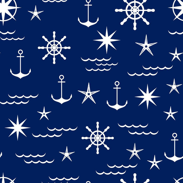 nautical pattern in shades of blu - Vector, imagen