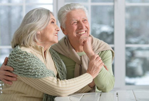Close-up portrait of a happy senior couple at home - Foto, Imagem