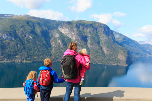 mother with kids travel in Norway - Photo, Image