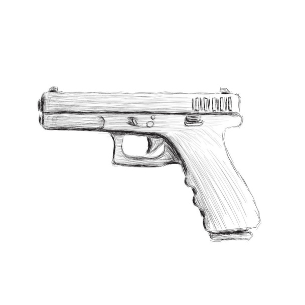 9mm semi-automatic hand drawn pistol. Modern firearm vector illustration. - Vecteur, image