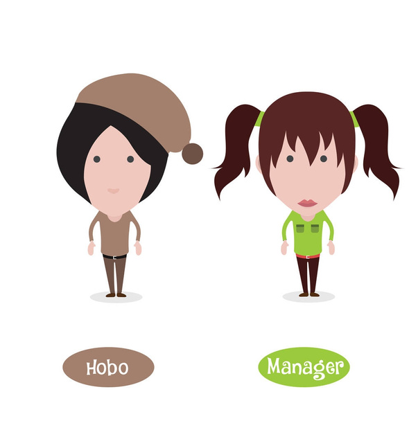 Hobo und Manager Figur Avatare, Vektorillustration - Vektor, Bild