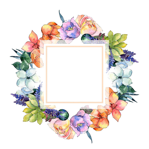 Flower composition frame in a watercolor style. - 写真・画像