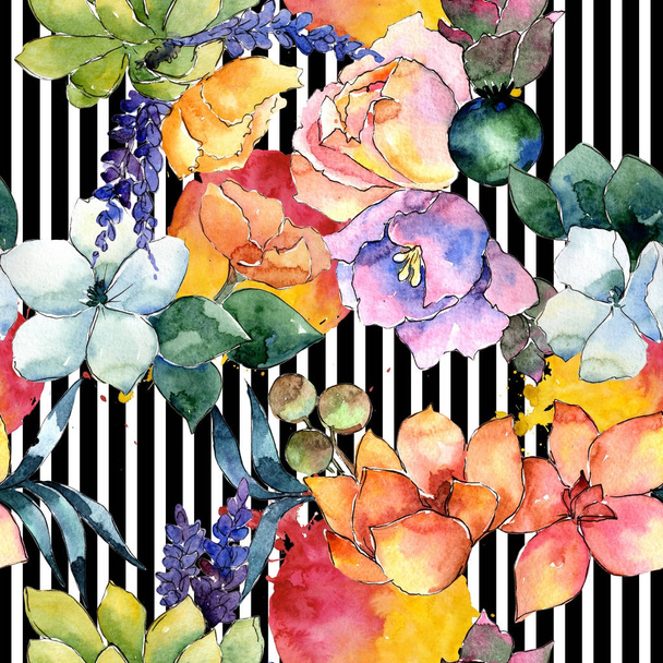 Flower composition  pattern in a watercolor style. - 写真・画像