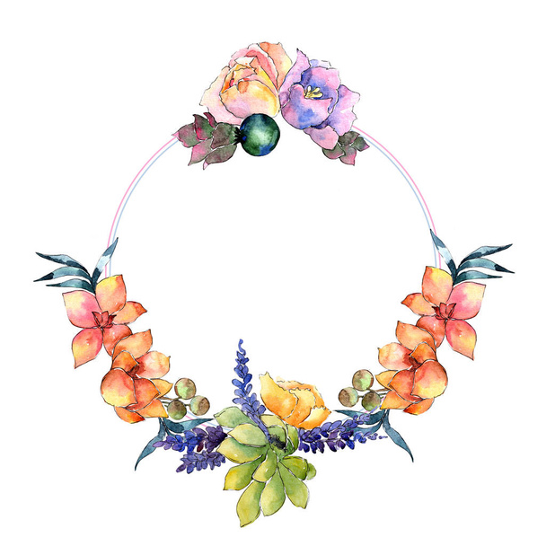Corona de composición floral en un estilo acuarela
. - Foto, imagen
