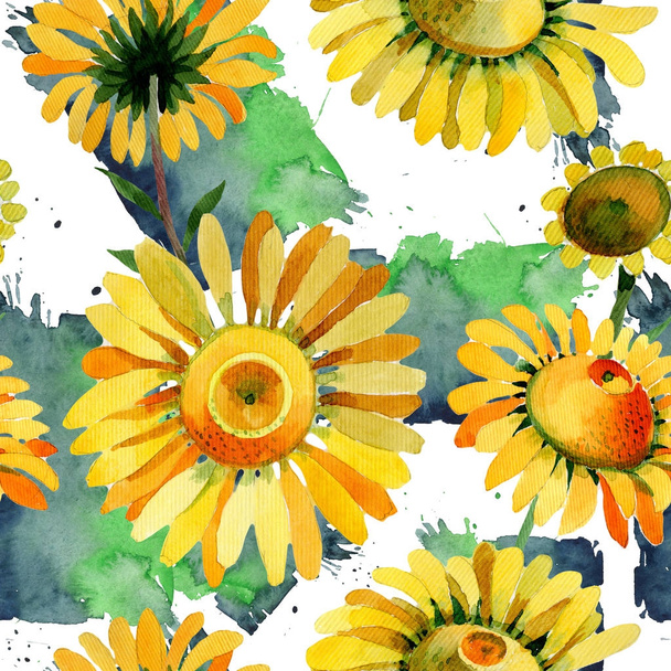 Flor silvestre patrón de flores de manzanilla amarillo en un estilo de acuarela
. - Foto, Imagen