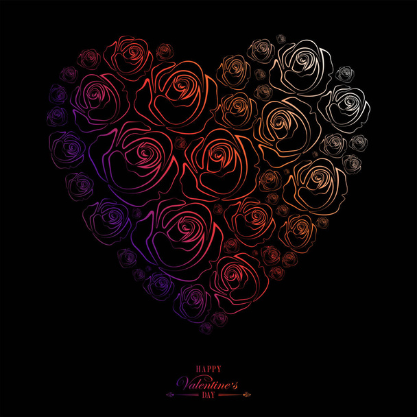 Černá srdce design ze siluety růží - Vektor, obrázek