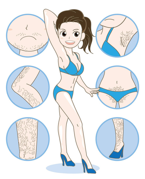Woman epilation image - before and after - Vector, Image