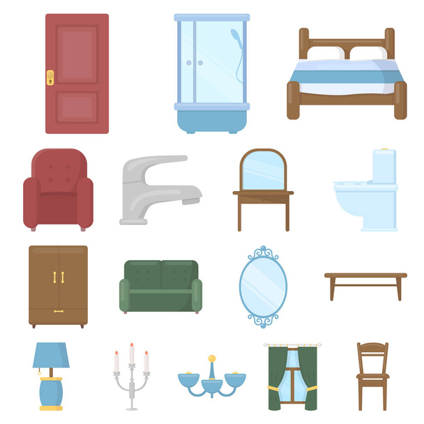 Furniture and interior cartoon icons in set collection for design.Home furniture vector symbol stock web illustration. - Vector, Imagen