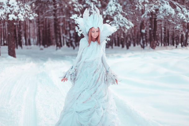 The image of the Snow Queen. Girl in winter forest. Snow, winter, Blizzard, forest, girl in the way of winter. - Zdjęcie, obraz