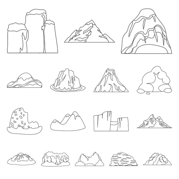 Different mountains outline icons in set collection for design.Mountains and landscape vector symbol stock web illustration. - Vetor, Imagem