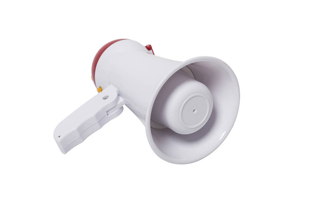 white and red electronic megaphone isolated on the white background. - Φωτογραφία, εικόνα