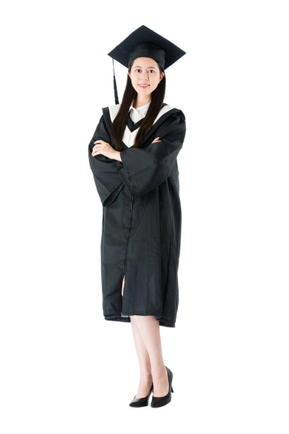 confident elegant graduate woman hand crossed  - Фото, изображение