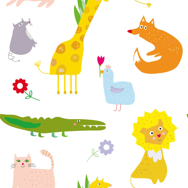 Animals seamless pattern, funny design. Vector graphic illustration - Vector, Image
