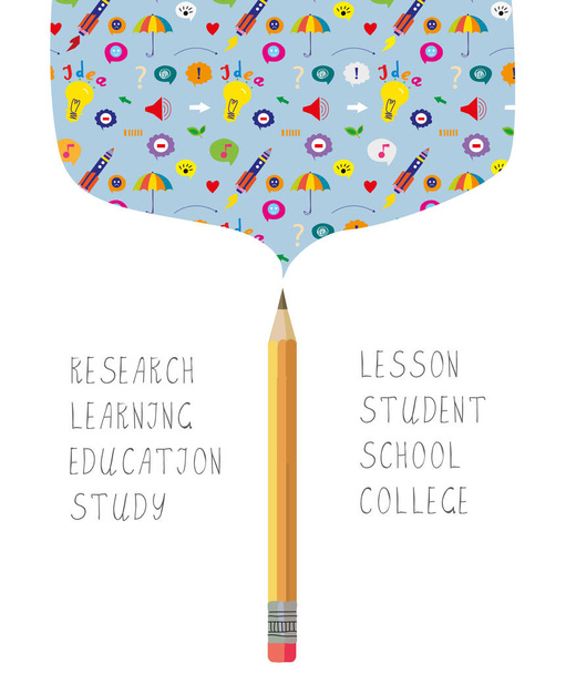 Nauki lub uczenia się bacgkround dla szkoły z ołówkiem i symbole. Graficzny ilustracja wektorowa - Wektor, obraz