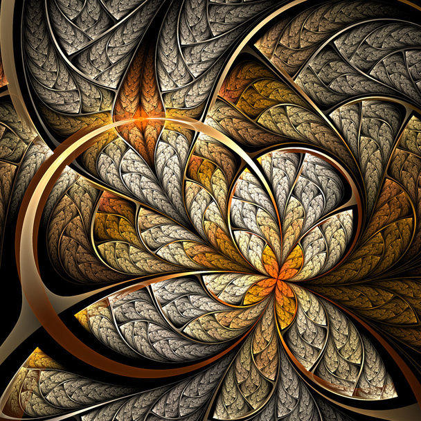Goldblume oder Schmetterling, digitales fraktales Kunstdesign - Foto, Bild