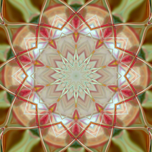 einzigartiges Mandala, orientalisches rundes Muster, mystisches Motiv, abstrakter exotischer Hintergrund. fantastisches fraktales Design, bunte digitale Kunst, glänzende geometrische Textur. - Foto, Bild