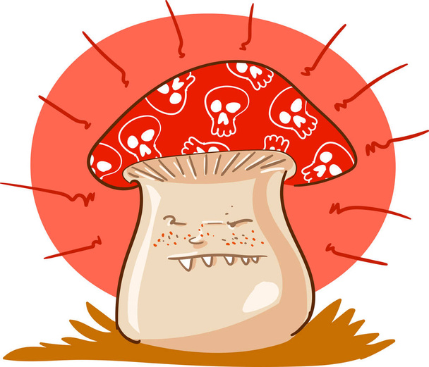 hongo enojado con cráneo en el sombrero que nos mira ilustración vectorial estilo de dibujos animados
 - Vector, imagen