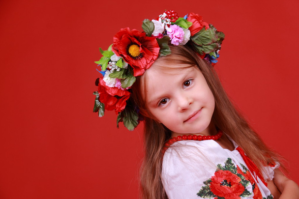 Image of cute little girl dressed in traditional Ukrainian on Valentine Day - Foto, Imagem