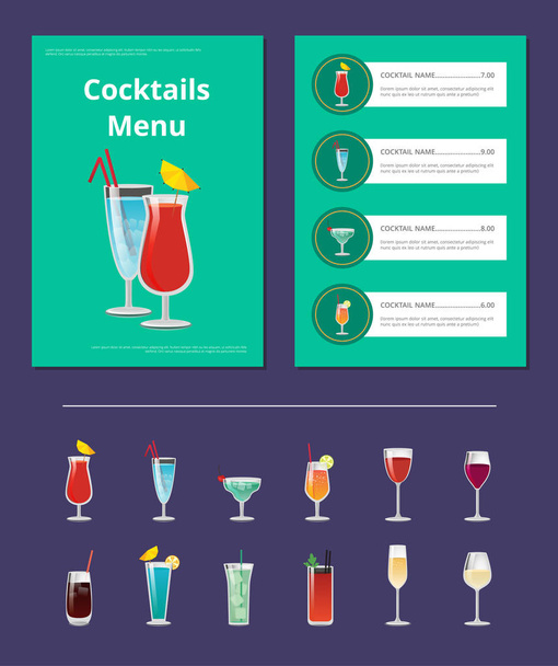 Cocktails Menu Bar Layout Vector Illustration - Вектор, зображення
