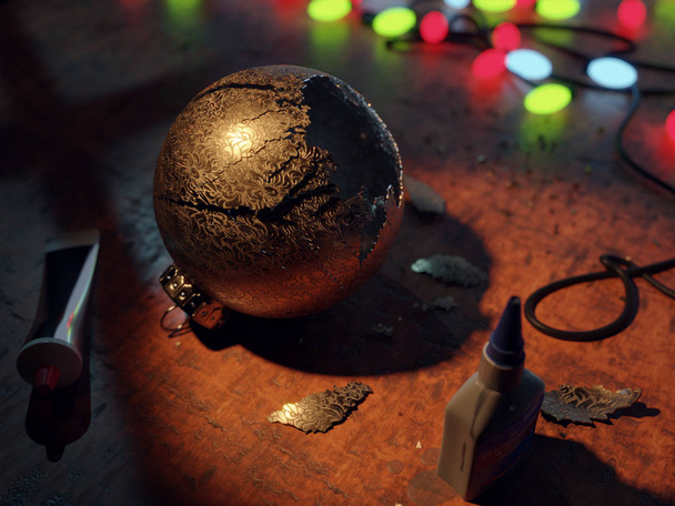 Χριστουγεννιάτικη μπάλα να επισκευασθεί don ένα ξύλινο τραπέζι - Φωτογραφία, εικόνα