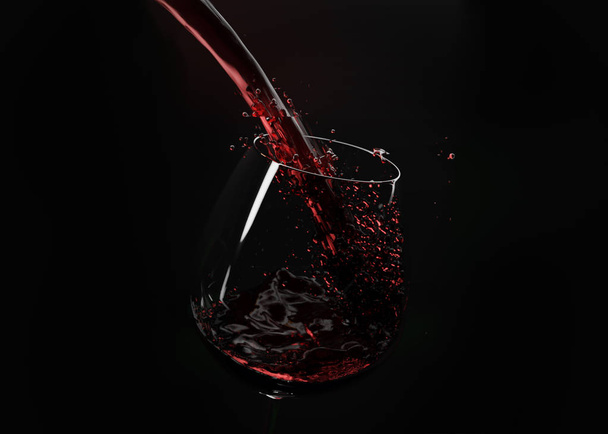 Wine poured. Black background. 3D rendering - Foto, Imagen
