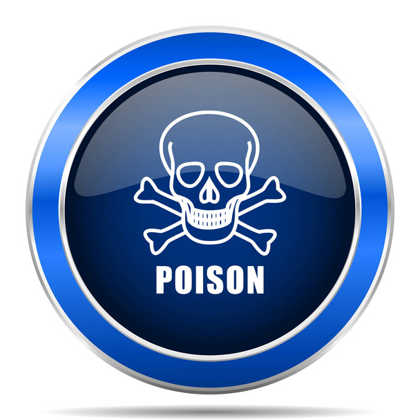 Poison skull vector icon. Modern design blue silver metallic glossy web and mobile applications button in eps 10 - Vecteur, image