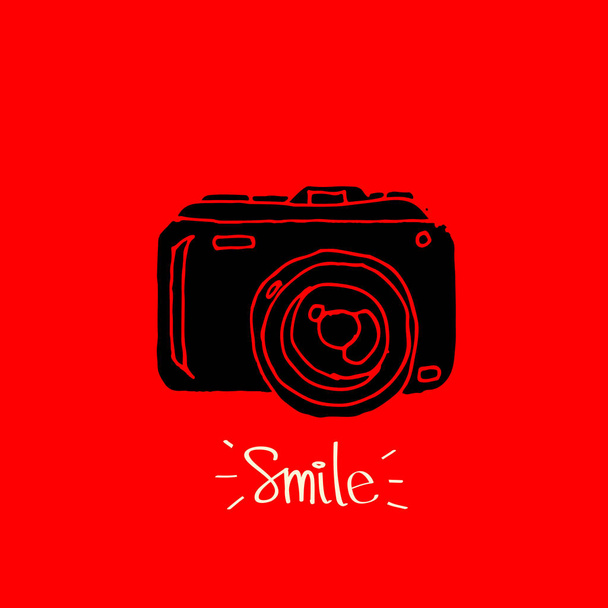 Photo Camera icon - hand drawn doodles vector - vector illustration. - Vecteur, image