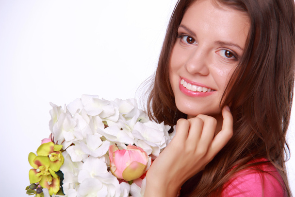 Beautiful spring woman with flowers - Foto, Imagem