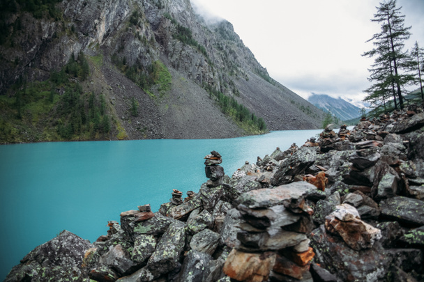 lago cristallino, alberi e montagne, Altai, Russia
 - Foto, immagini