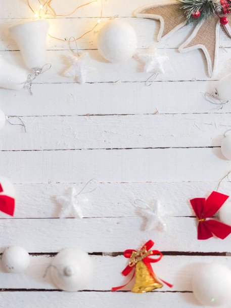 Christmas decorations on a white blurry background. - Photo, Image