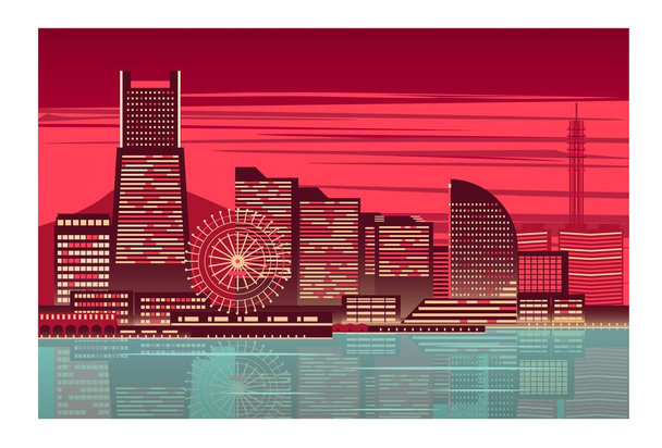 Yokohama ніч із видом на місто. Векторні карти, плакат, дизайн обкладинки сторінки - Вектор, зображення