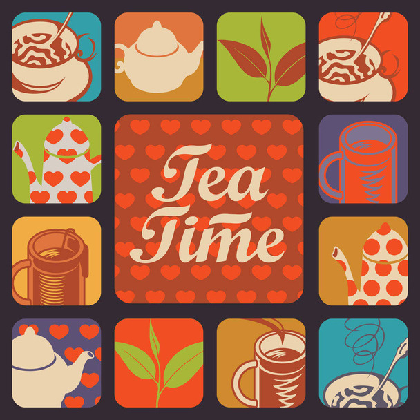 一連のベクトルのアイコンとお茶の時間のためのロゴ - ベクター画像