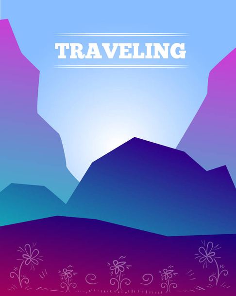 Postcard vector background with  gradient mountain - flat design - Vektor, Bild